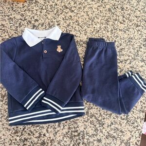 Badgley Mischka Navy Blue Polo matching set with Bear 4t